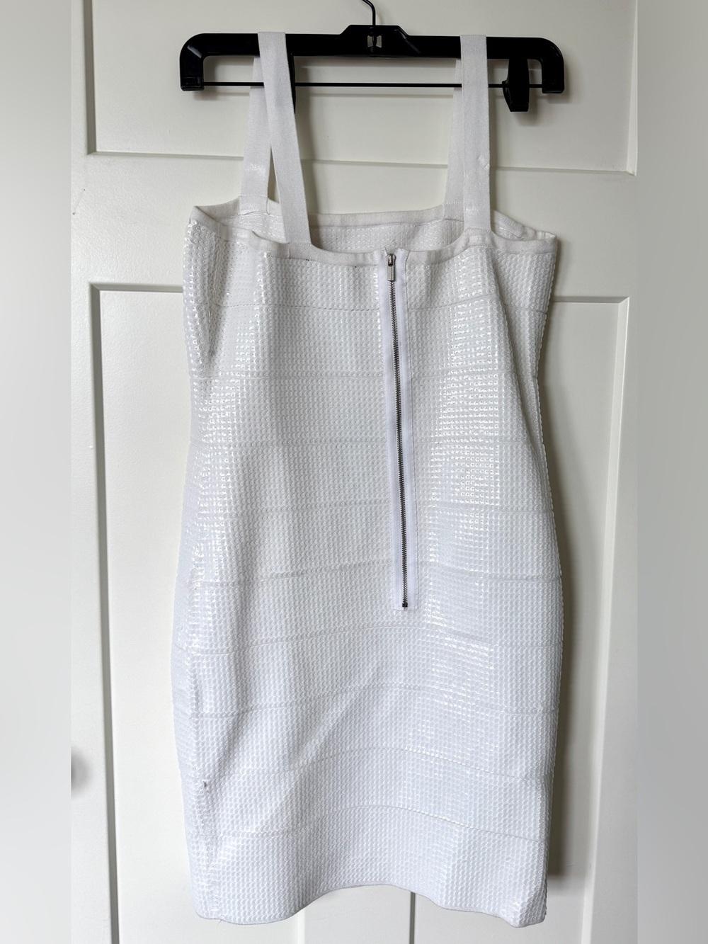 New NWT BCBGMaxAzria White Sequins Bandage Midi stretch bodycon Y2K Dress L M - Picture 4 of 10